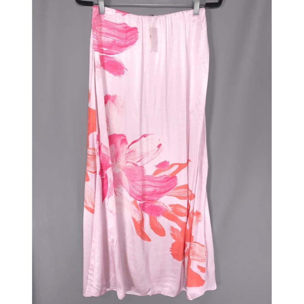 ANTHROPOLOGIE Women's New SMALL Tilda Full Maxi Skirt Floral Pink Combo Satin